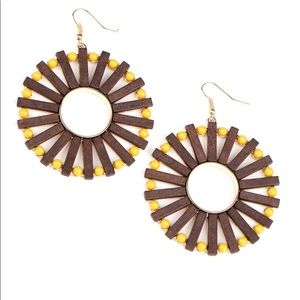 Wooden brown and yellow earrings